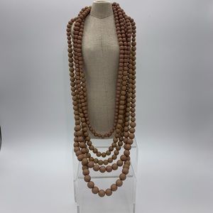 Vintage 5 StrandGlowing Bohemian Faux Wooden Beads Necklace Long 34” Adjustable